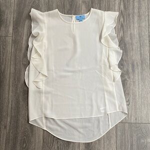 CeCe - Off-White Ruffle Short Sleeve Blouse - Size S